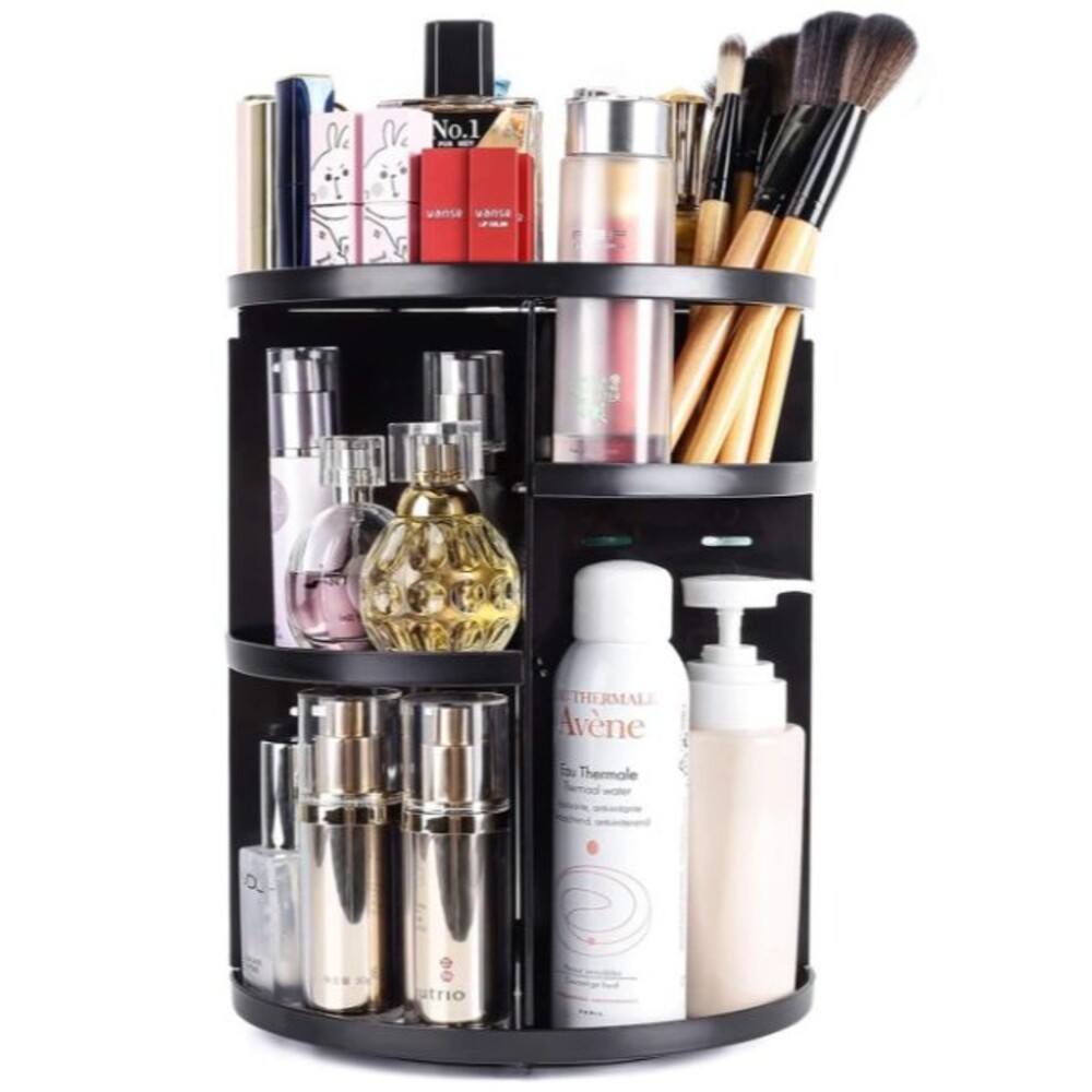 360 Rotating Makeup Organizer Adjustable Spinning Holder Large Capacity Black